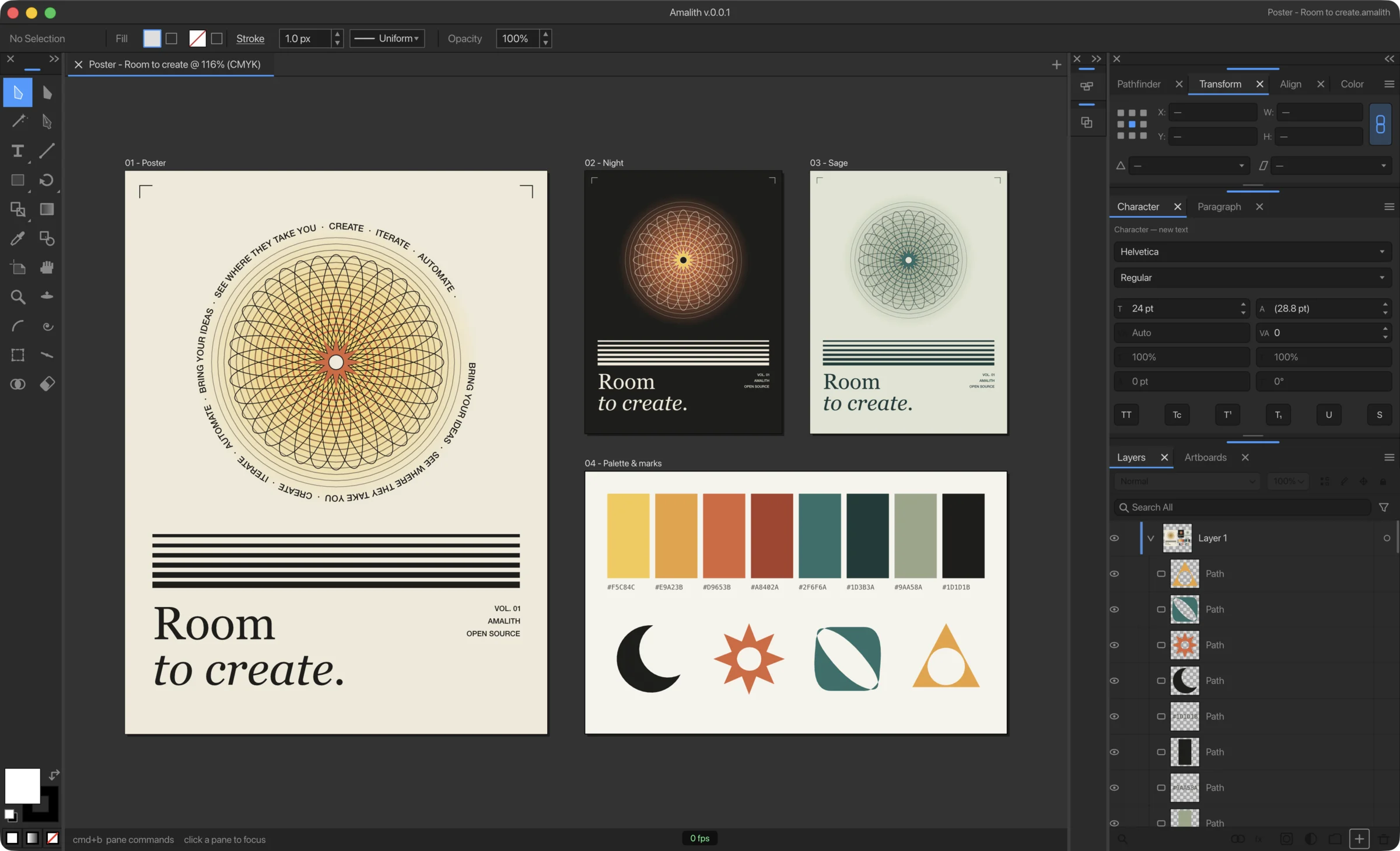 The Amalith canvas: screenshot of the Amalith app
